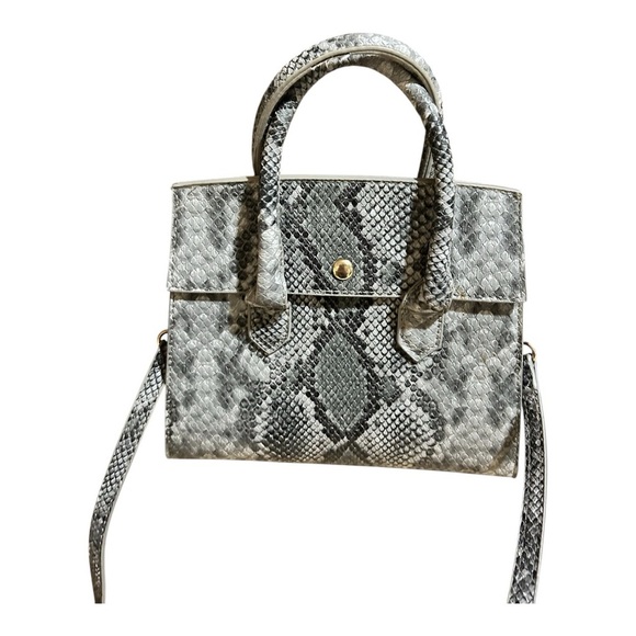 Gray Structured Satchel with Snakeskin Texture - Picture 1 of 5